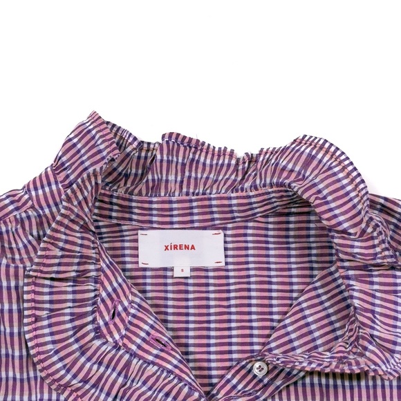 Xirena Caspia Gingham Ruffle Top Blouse Coral Cove Purple Pink - Size S - Picture 4 of 6